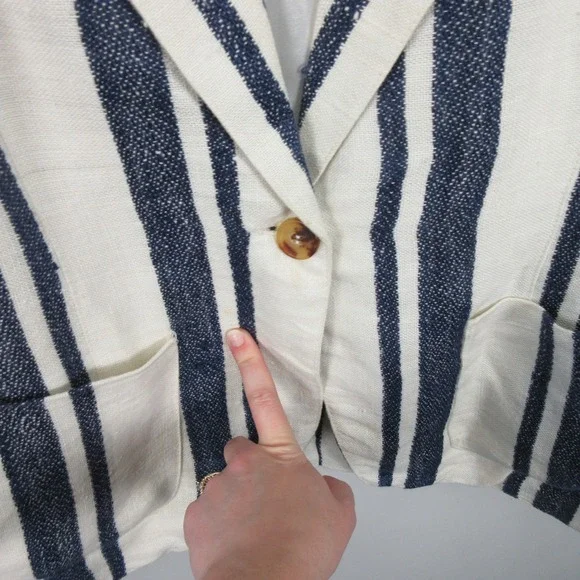 Smythe Women's Duchess 100% Linen *Stain Striped Blazer Nautical Size 12 - Picture 3 of 16